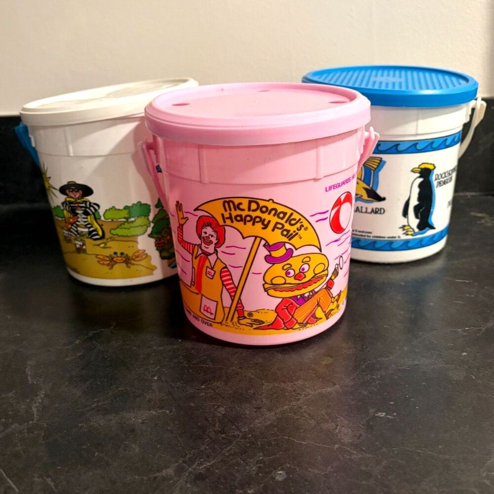 Vintage McDonald's Happy Pail Beach Buckets Lot of 3 1980s Ronald Hamburglar